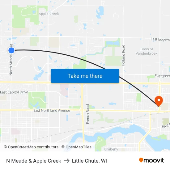 N Meade & Apple Creek to Little Chute, WI map