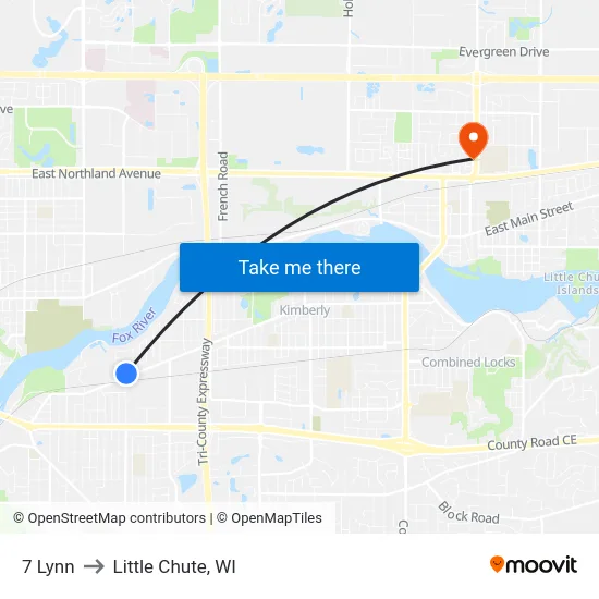 7 Lynn to Little Chute, WI map