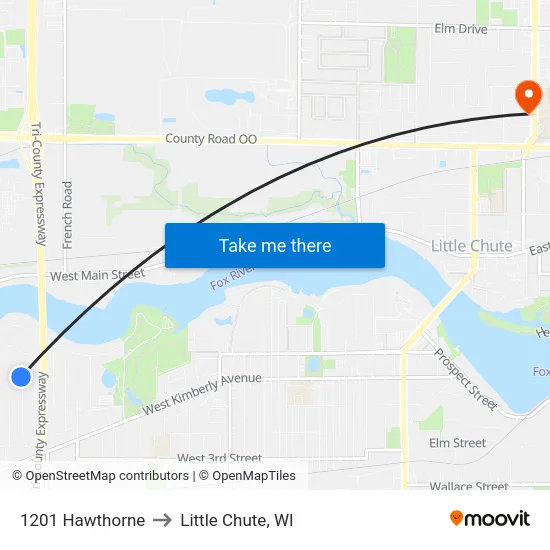 1201 Hawthorne to Little Chute, WI map