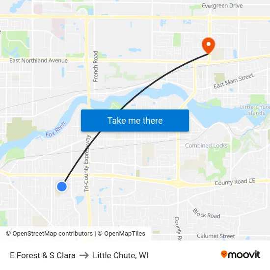 E Forest & S Clara to Little Chute, WI map