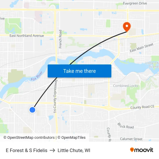 E Forest & S Fidelis to Little Chute, WI map