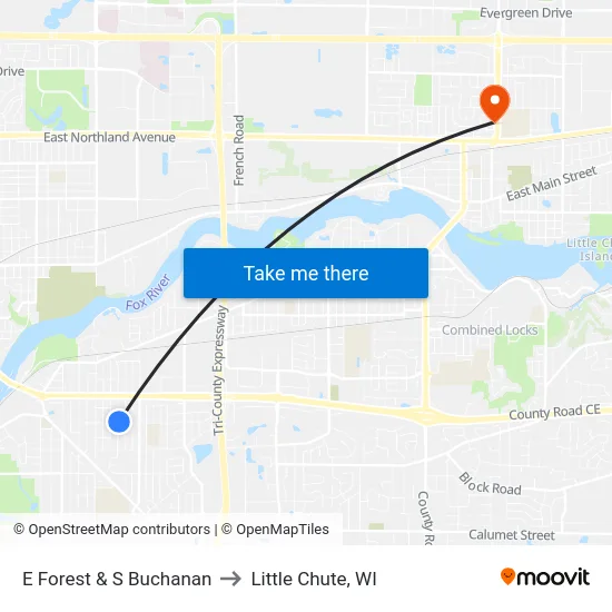 E Forest & S Buchanan to Little Chute, WI map