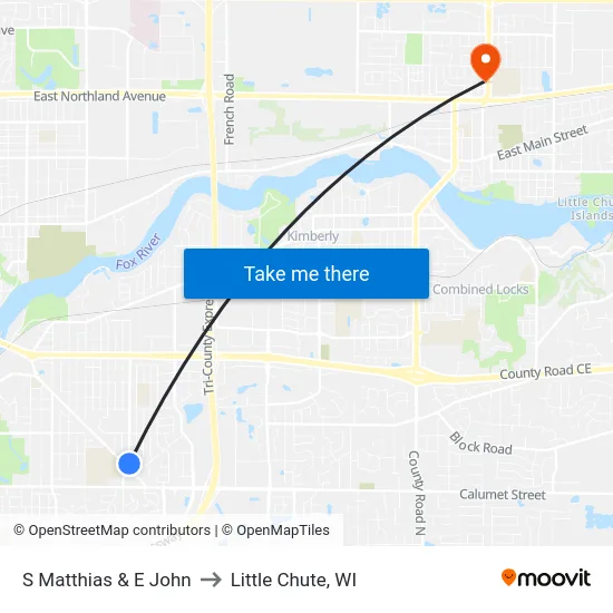 S Matthias & E John to Little Chute, WI map