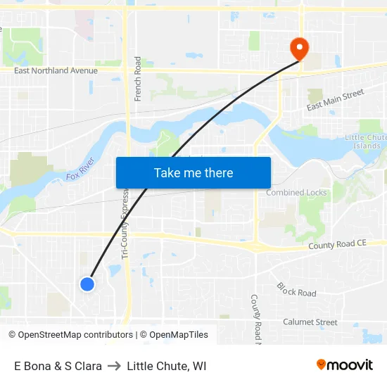 E Bona & S Clara to Little Chute, WI map