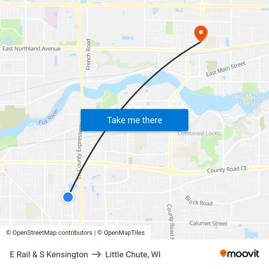 E Rail & S Kensington to Little Chute, WI map