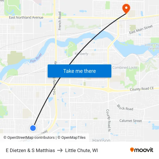 E Dietzen & S Matthias to Little Chute, WI map