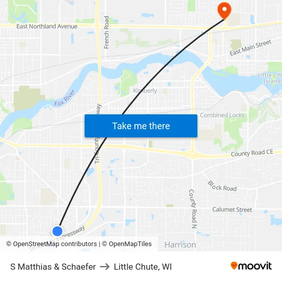 S Matthias & Schaefer to Little Chute, WI map