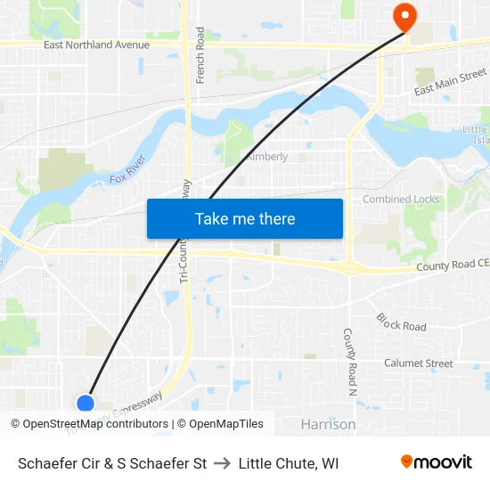 Schaefer Cir & S Schaefer St to Little Chute, WI map