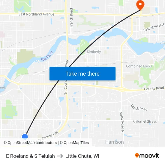 E Roeland & S Telulah to Little Chute, WI map