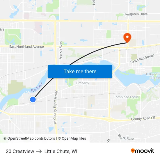 20 Crestview to Little Chute, WI map