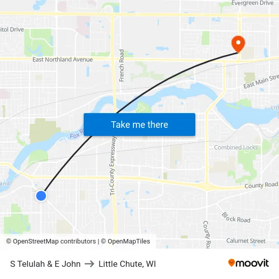 S Telulah & E John to Little Chute, WI map
