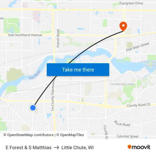 E Forest & S Matthias to Little Chute, WI map