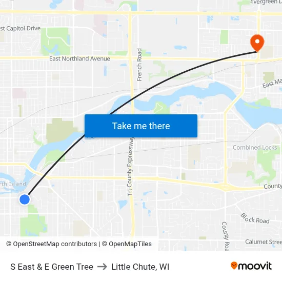 S East & E Green Tree to Little Chute, WI map