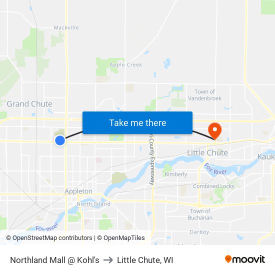 Northland Mall @ Kohl's to Little Chute, WI map