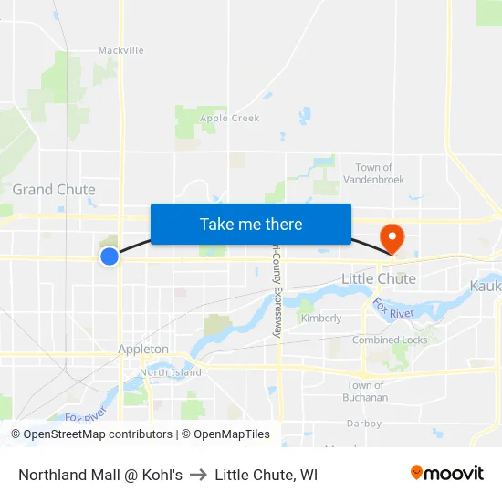 Northland Mall @ Kohl's to Little Chute, WI map