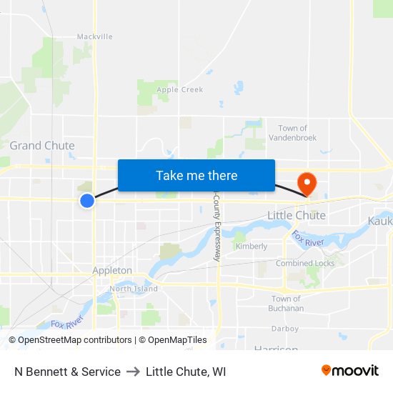 N Bennett & Service to Little Chute, WI map