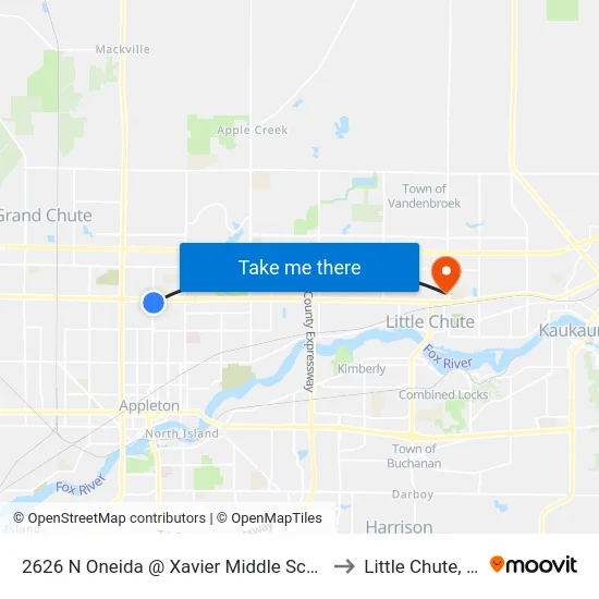 2626 N Oneida @ Xavier Middle School to Little Chute, WI map