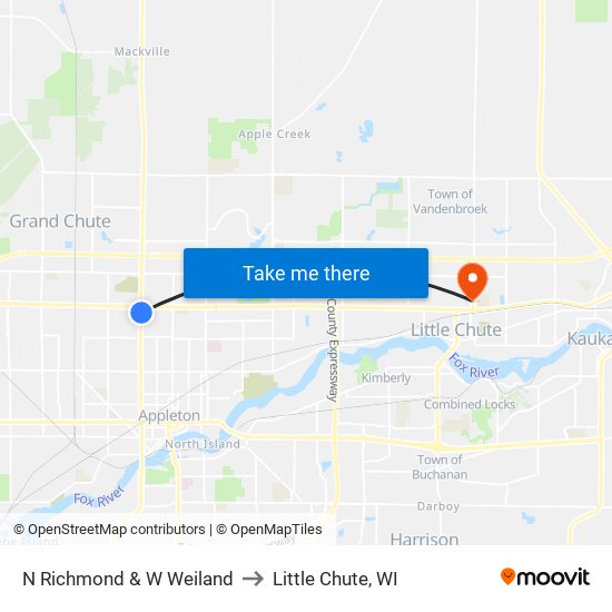 N Richmond & W Weiland to Little Chute, WI map