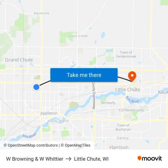 W Browning & W Whittier to Little Chute, WI map