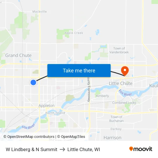 W Lindberg & N Summit to Little Chute, WI map
