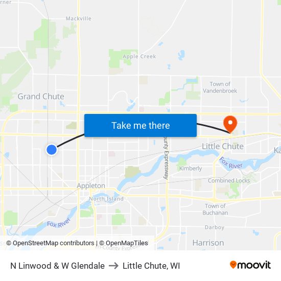 N Linwood & W Glendale to Little Chute, WI map