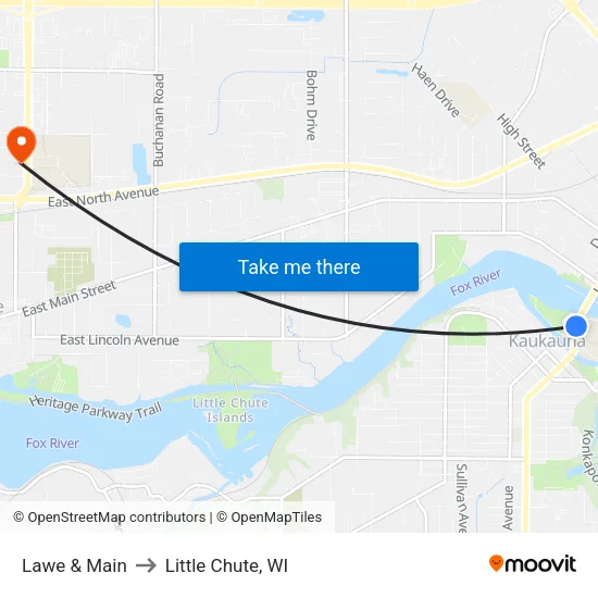 Lawe & Main to Little Chute, WI map