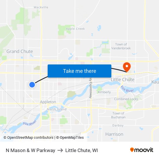 N Mason & W Parkway to Little Chute, WI map