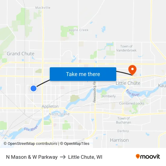 N Mason & W Parkway to Little Chute, WI map