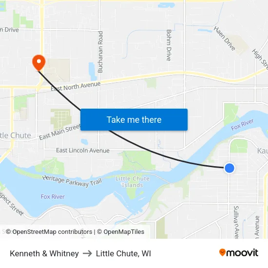 Kenneth & Whitney to Little Chute, WI map