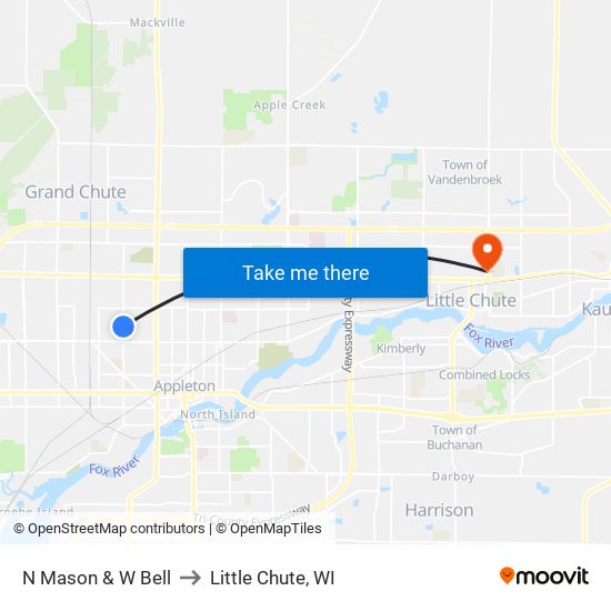 N Mason & W Bell to Little Chute, WI map