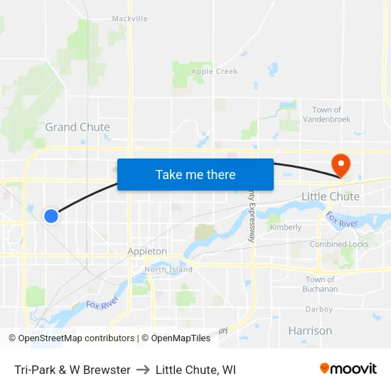 Tri-Park & W Brewster to Little Chute, WI map