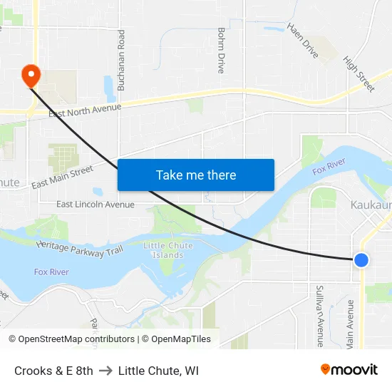 Crooks & E 8th to Little Chute, WI map