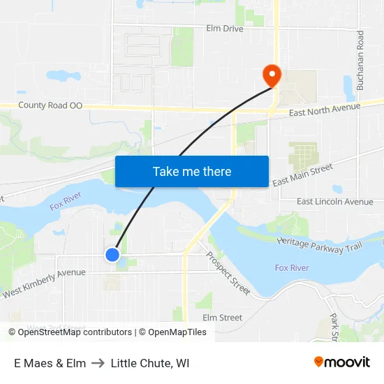 E Maes & Elm to Little Chute, WI map