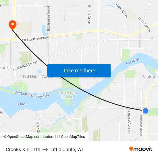 Crooks & E 11th to Little Chute, WI map