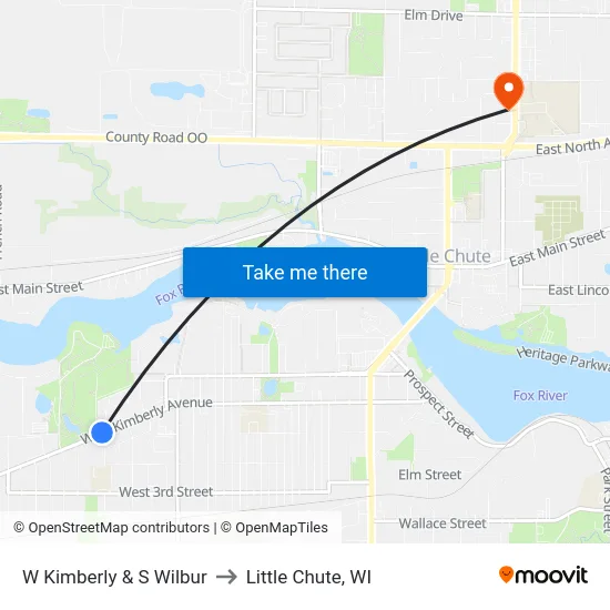 W Kimberly & S Wilbur to Little Chute, WI map