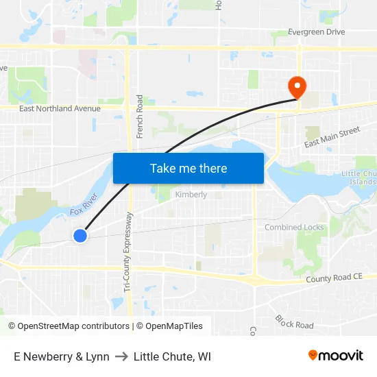 E Newberry & Lynn to Little Chute, WI map