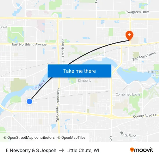E Newberry & S Jospeh to Little Chute, WI map