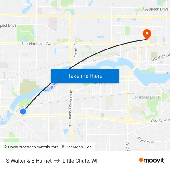S Walter & E Harriet to Little Chute, WI map