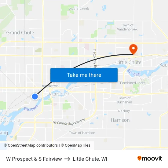 W Prospect & S Fairview to Little Chute, WI map