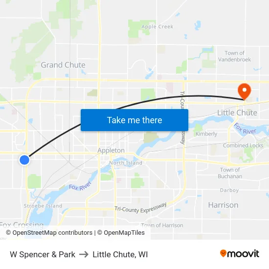 W Spencer & Park to Little Chute, WI map