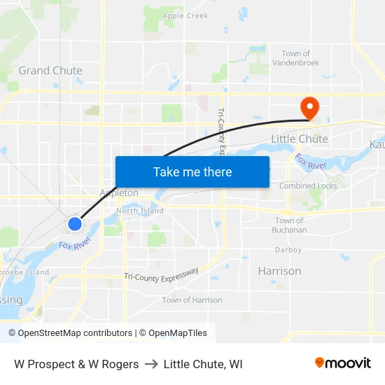 W Prospect & W Rogers to Little Chute, WI map