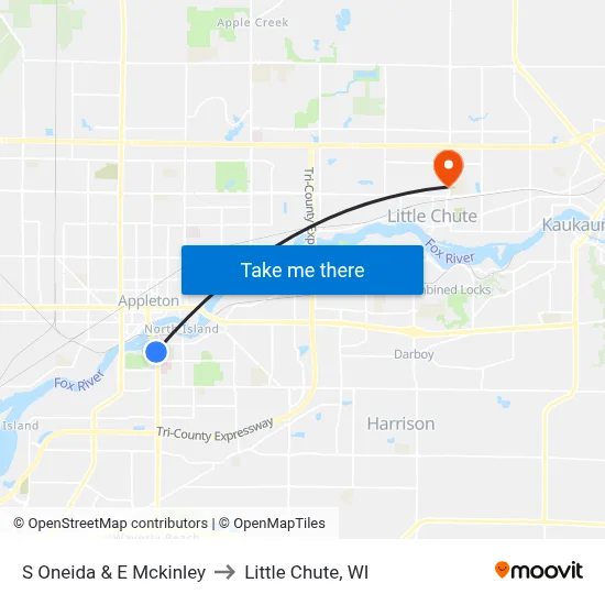 S Oneida & E Mckinley to Little Chute, WI map