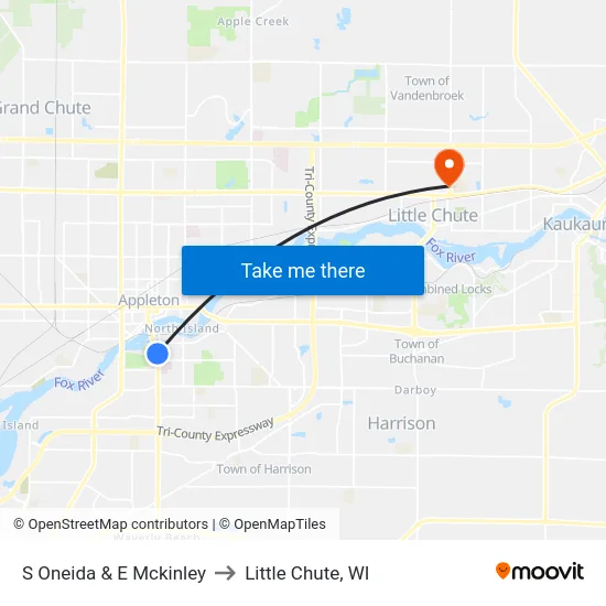 S Oneida & E Mckinley to Little Chute, WI map