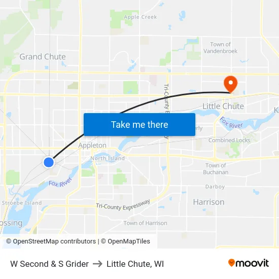 W Second & S Grider to Little Chute, WI map