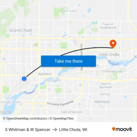 S Whitman & W Spencer to Little Chute, WI map