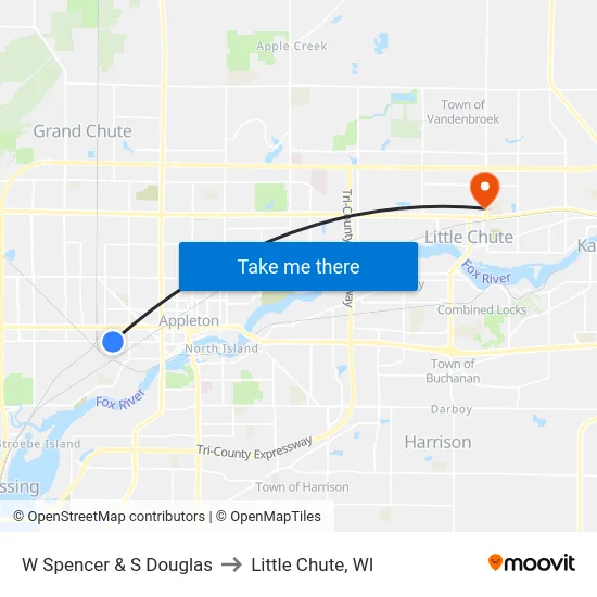 W Spencer & S Douglas to Little Chute, WI map