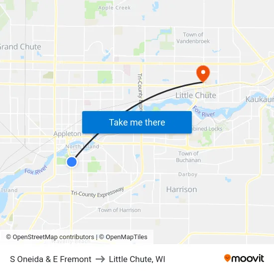 S Oneida & E Fremont to Little Chute, WI map