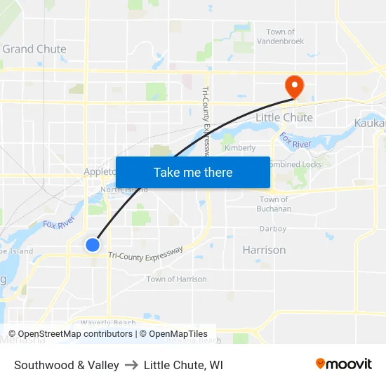Southwood & Valley to Little Chute, WI map
