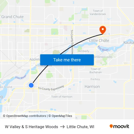 W Valley & S Heritage Woods to Little Chute, WI map