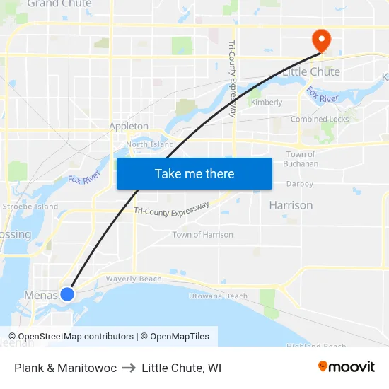 Plank & Manitowoc to Little Chute, WI map